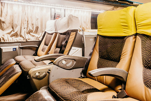 leather seating in a charter bus
